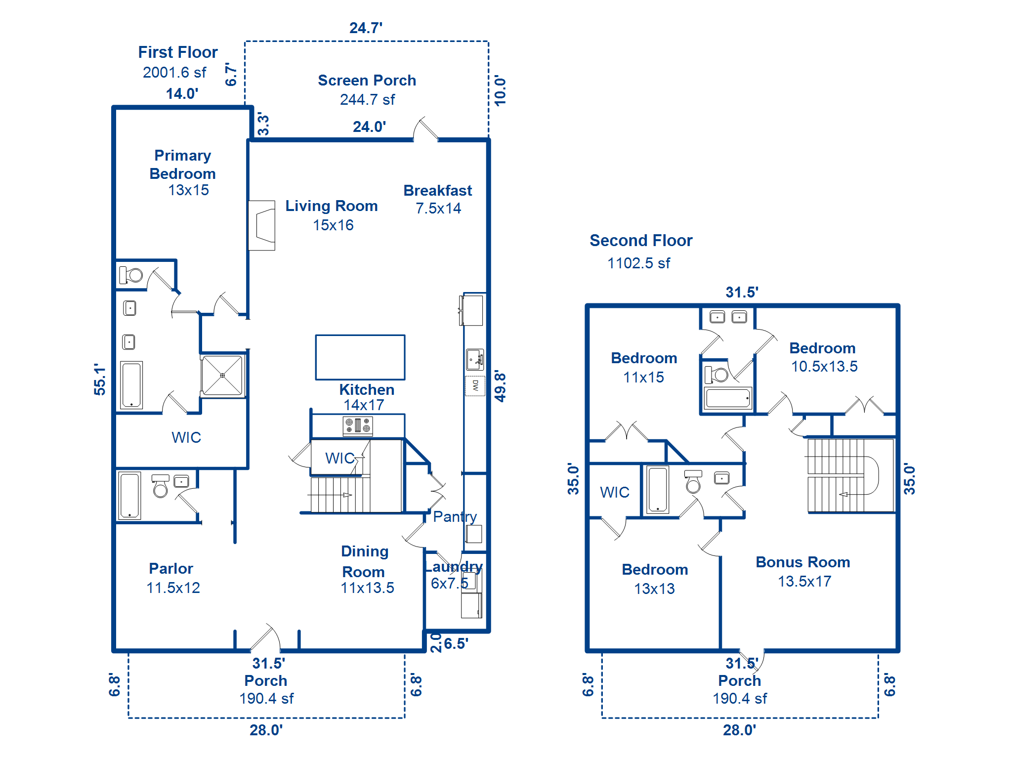 Floor plan of the first and second floors of 1722 Trewin Court