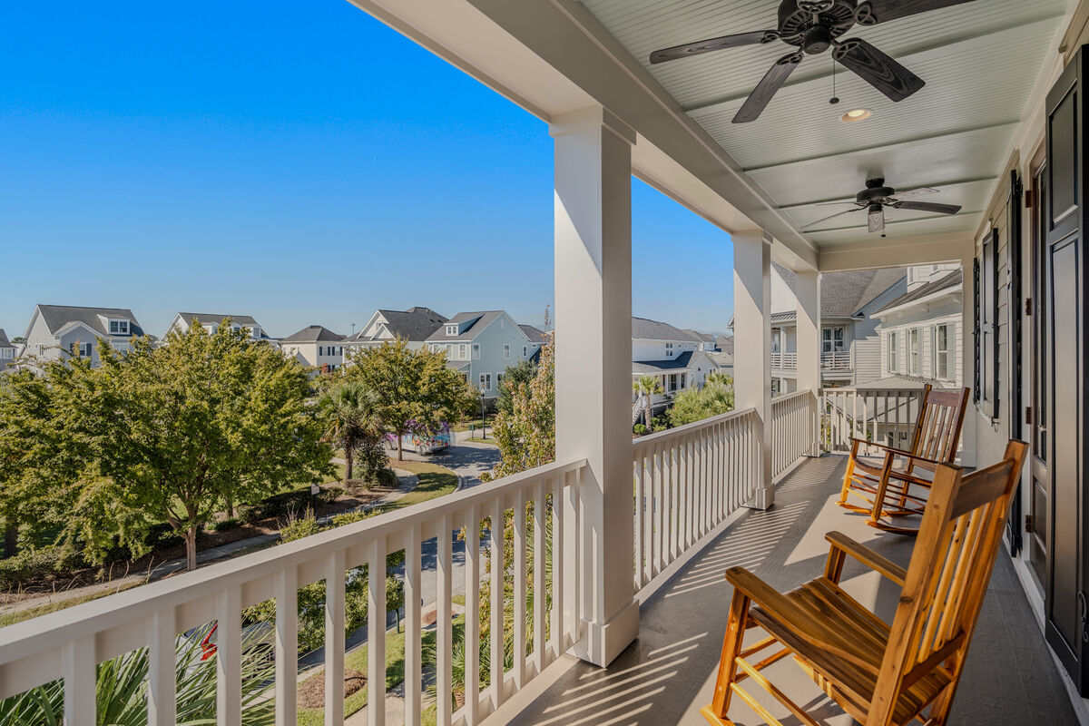 Upper front piazza with rocking chairs